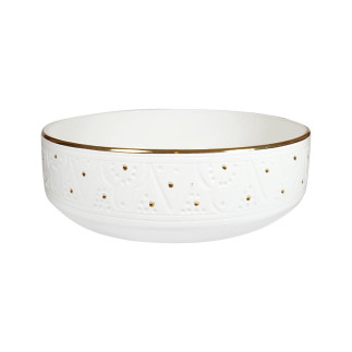 Large Straight Dish Empreinte White D24cm Gold